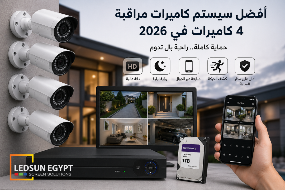 أفضل سيستم كاميرات مراقبة 4 كاميرات كامل مع جهاز تسجيل ومتابعة عبر الهاتف