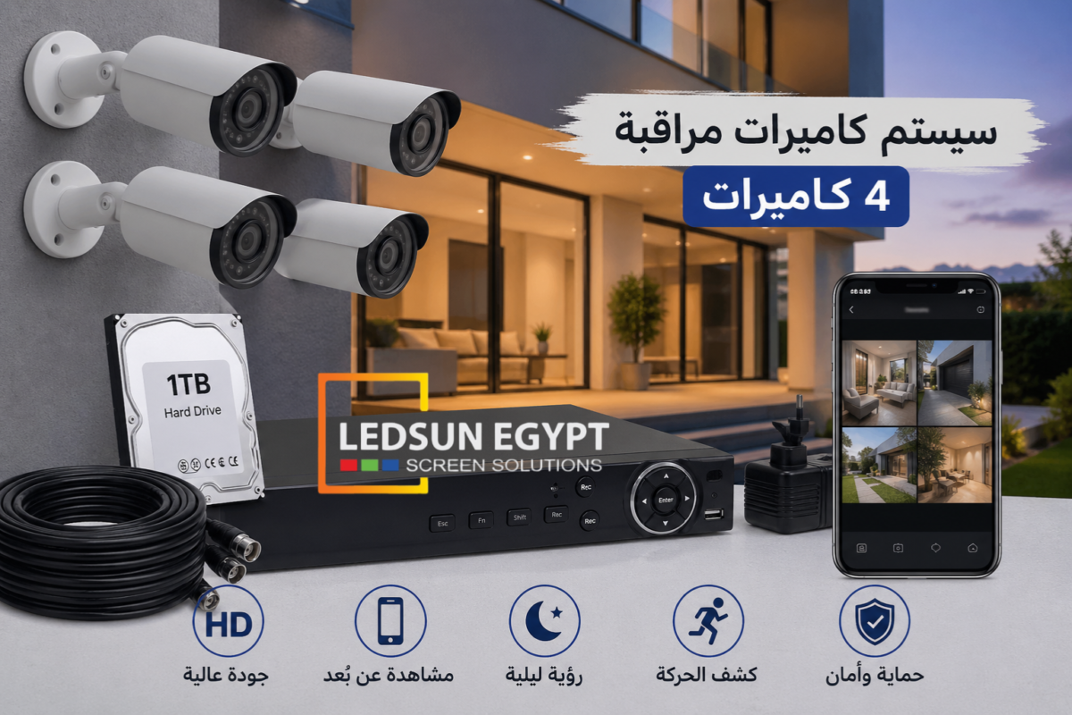 سيستم كاميرات مراقبة 4 كاميرات مع جهاز تسجيل وهارد ديسك للتحكم والمراقبة عن بعد