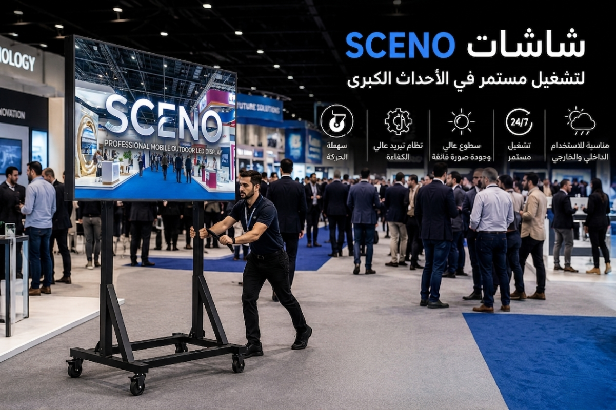 شاشة LED خارجية من نوع SCENO مستخدمة في تنظيم فعالية ومعرض تجاري