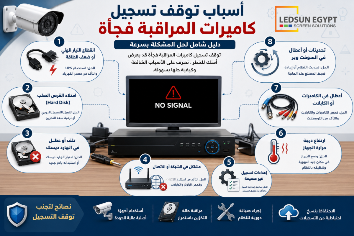 أسباب توقف تسجيل كاميرات المراقبة فجأة مع حلول الأعطال الشائعة لنظام DVR وNVR