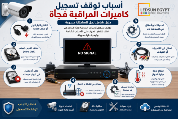 أسباب توقف تسجيل كاميرات المراقبة فجأة مع حلول الأعطال الشائعة لنظام DVR وNVR