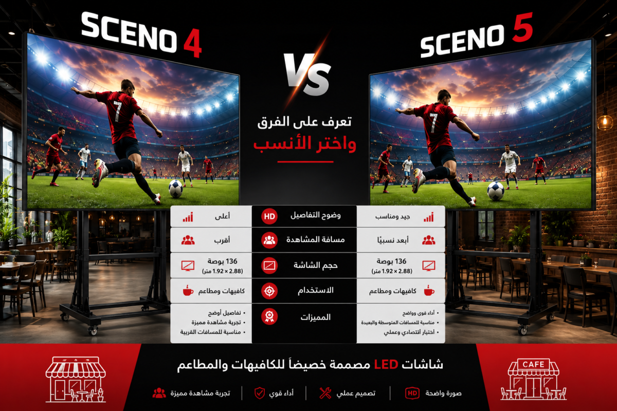 الفرق بين شاشة SCENO 4 وشاشة SCENO 5 للكافيهات والمطاعم