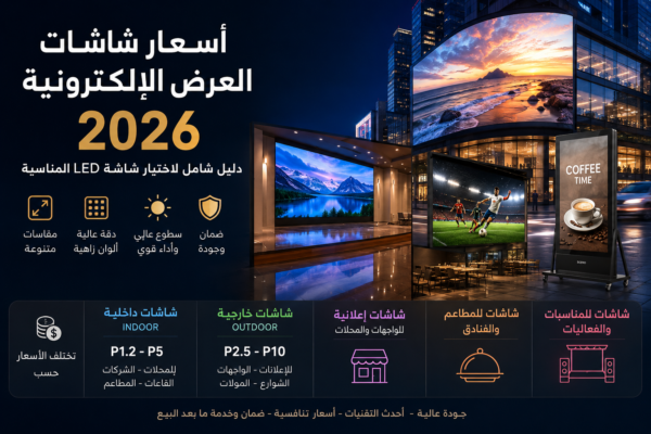 أسعار شاشات العرض الإلكترونية 2026 وشاشات LED الداخلية والخارجية