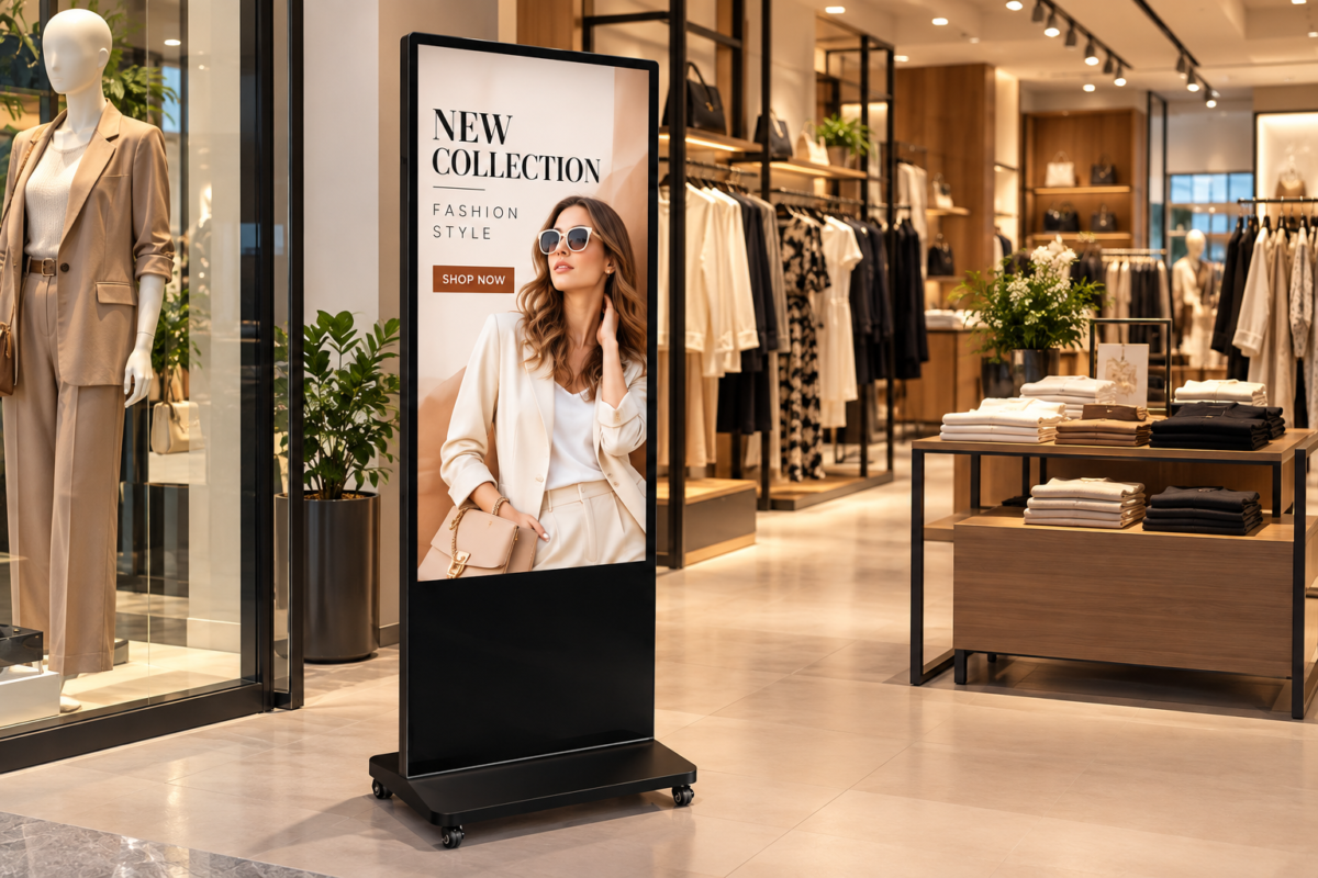 شاشة Hikvision Digital Signage مقاس 55 بوصة لعرض الإعلانات الرقمية داخل متجر ملابس